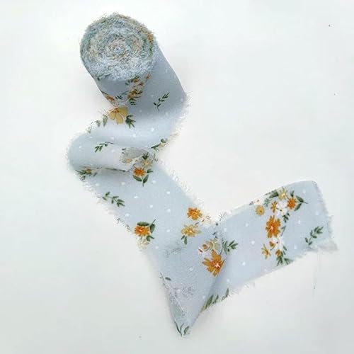 Bedrucktes Chiffonband aus Seide mit Blumenmuster, für Hochzeiten, handgerissen, mit roher Kante, ländlicher Wind, Schnee, gesponnen, kleiner frischer Blumenstrauß, Krawatten, gebrochenes Q von AYHTUD