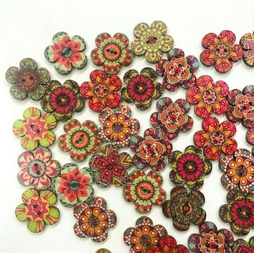 Blumen-Holzknöpfe für Kleidung, DIY-Nähen, Scrapbooking-Dekor, Basteln, Handarbeitszubehör, Retro-Serie, 20–25 mm, 50 Stück, gemischte Farben, 25 mm Blumen-Holzknöpfe für Kleidung, DIY-Nähen, Scrapbooking-Dekor, Basteln, Handarbeitszubehör, Retro-Serie, 20–25 mm, 50 Stück, gemischte Farben, 25 mm von AYHTUD
