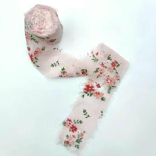 Chiffonband aus Seide mit bedruckter Blume, Hochzeit, handgerissen, rohe Kante, ländlicher Wind, Schnee, gesponnen, kleiner frischer Blumenstrauß, Krawatten, gebrochenes Quastenband, Pink, Chiffonband aus Seide mit bedruckter Blume, Hochzeit, handgerissen, rohe Kante, ländlicher Wind, Schnee, gesponnen, kleiner frischer Blumenstrauß, Krawatten, gebrochenes Quastenband, Pink, von AYHTUD