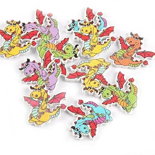 DIY Kleidung Zubehör Holzknöpfe Handgefertigte Dekoration 25 Stück Gemischte Bemalte Drachenknöpfe Für Scrapbooking Basteln 28x27mm M1582-Standard von AYHTUD