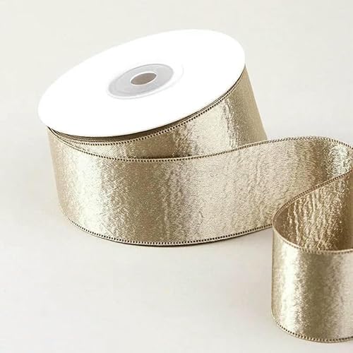 Doppelseitiges, silberfarbenes, glänzendes Samtsatinband mit Randdesign für selbstgemachte Kopfbedeckungen, frische Blumen, Verpackungen – Gold – 38 mm (50 Jahre) von AYHTUD