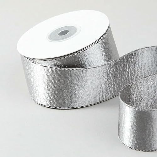 Doppelseitiges, silberfarbenes, glänzendes Samtsatinband mit Randdesign für selbstgemachte Kopfbedeckungen, frische Blumen, Verpackungen – silberfarben – 9 mm (10 Jahre) von AYHTUD