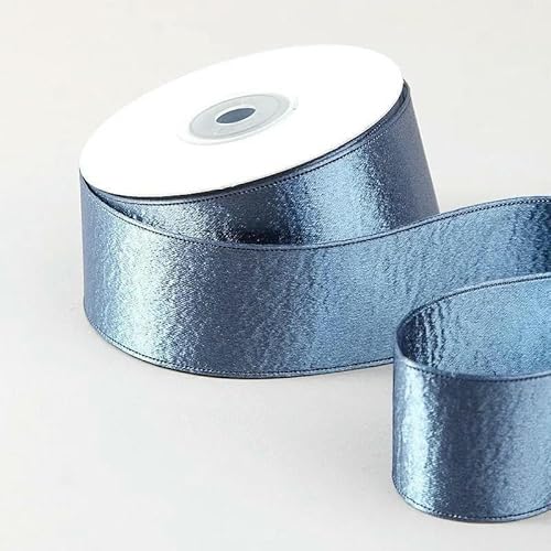 Doppelseitiges, silberglänzendes Satinband aus Samt mit Randdesign für selbstgemachte Kopfbedeckungen, frische Blumen, Verpackungen – Dunstblau – 38 mm (10 Jahre) von AYHTUD