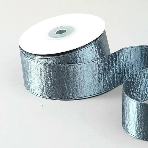 Doppelseitiges, silberglänzendes Satinband aus Samt mit Randdesign für selbstgemachte Kopfbedeckungen, frische Blumen, Verpackungen – Graublau – 38 mm (50 Jahre) von AYHTUD