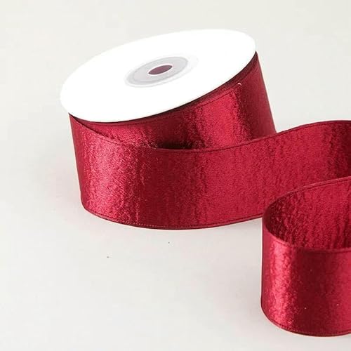 Doppelseitiges, silberglänzendes Satinband aus Samt mit Randdesign für selbstgemachte Kopfbedeckungen, frische Blumen, Verpackungen – Weinrot – 38 mm (50 Jahre) von AYHTUD