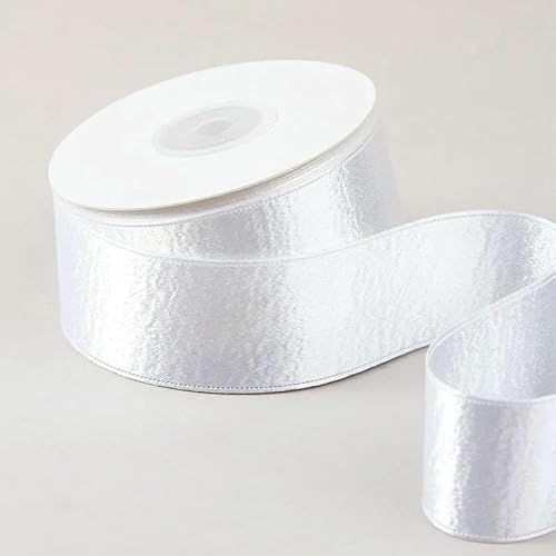 Doppelseitiges, silberglänzendes Satinband aus Samt mit Randdesign für selbstgemachte Kopfbedeckungen, frische Blumen, Verpackungen – weiß – 38 mm (50 Jahre) von AYHTUD