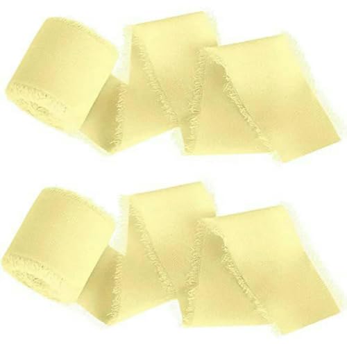 Handgemachtes ausgefranstes Seidenband mit knitterigem Chiffonband zum Verpacken von Hochzeitseinladungen, Brautstrauß-Box-Packung, Gelb von AYHTUD