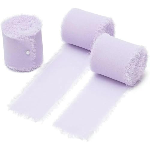 Handgemachtes ausgefranstes Seidenband mit knitterigem Chiffonband zum Verpacken von Hochzeitseinladungen, Brautstrauß-Box-Packung, Hellviolett von AYHTUD