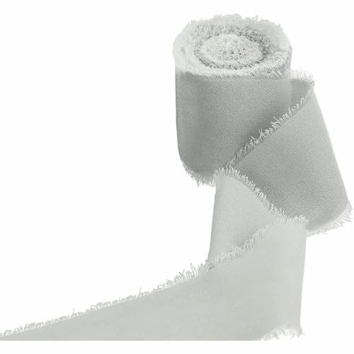 Handgemachtes ausgefranstes Seidenband mit knitterigem Chiffonband zum Verpacken von Hochzeitseinladungen und Brautstrauß-Box-Packung, Grau von AYHTUD