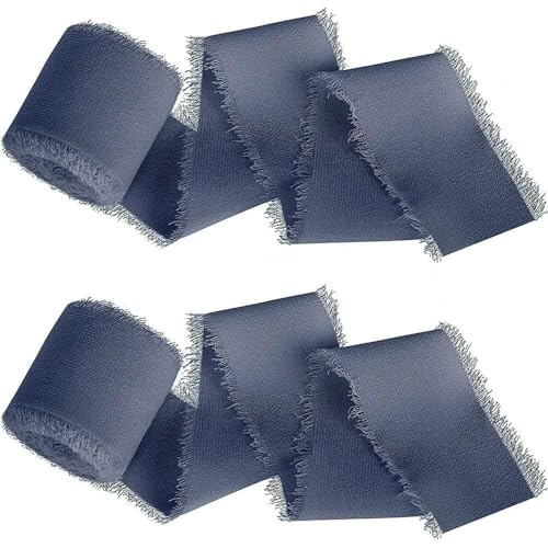 Handgemachtes ausgefranstes Seidenband mit knitterigem Chiffonband zum Verpacken von Hochzeitseinladungen und Brautstrauß-Box-Paketen - Dunkelblau von AYHTUD