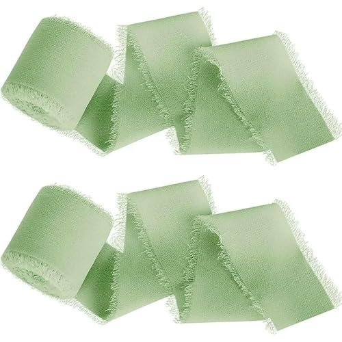 Handgemachtes ausgefranstes Seidenband mit knitterigem Chiffonband zum Verpacken von Hochzeitseinladungen und Brautstrauß-Box-Paketen - Grasgrün von AYHTUD