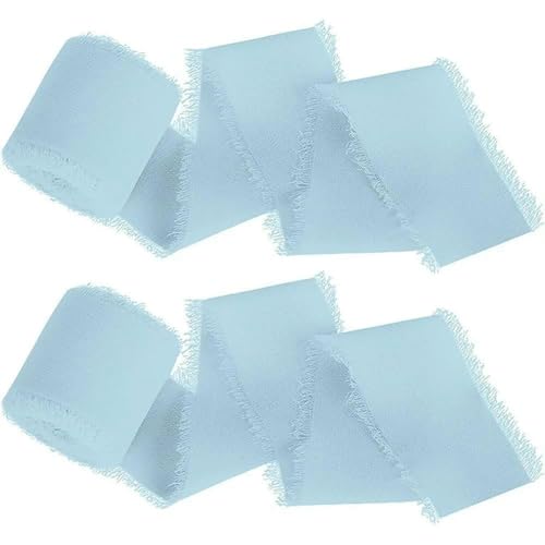 Handgemachtes ausgefranstes Seidenband mit knitterigem Chiffonband zum Verpacken von Hochzeitseinladungen und Brautstrauß-Box-Paketen-Himmelblau von AYHTUD