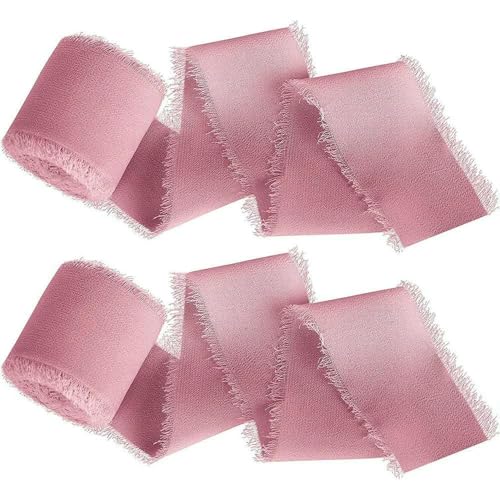 Handgemachtes ausgefranstes Seidenband mit knitterigem Chiffonband zum Verpacken von Hochzeitseinladungen und Brautstrauß-Boxen, Bonbonrosa Handgemachtes ausgefranstes Seidenband mit knitterigem Chiffonband zum Verpacken von Hochzeitseinladungen und Brautstrauß-Boxen, Bonbonrosa von AYHTUD