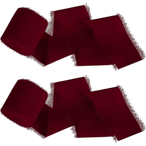 Handgemachtes ausgefranstes Seidenband mit knitterigem Chiffonband zum Verpacken von Hochzeitseinladungen und Brautstrauß-Boxen, Weinrot von AYHTUD