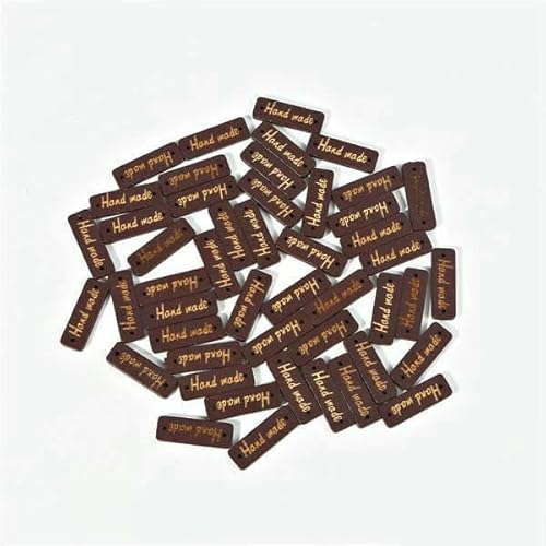 Mix 50 Stück Holzknöpfe "Hand Made" Buchstabenanhänger Holz Nähzubehör für Kleidung Handarbeit Scrapbooking Bastelbedarf DIY-10x30mm Braun von AYHTUD