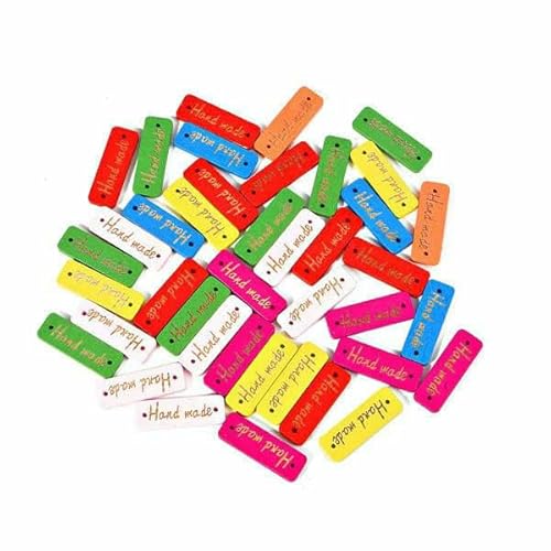 Mix 50 Stück Holzknöpfe "Hand Made" Buchstabenanhänger Holz Nähzubehör für Kleidung Handarbeit Scrapbooking Bastelbedarf DIY-10x30mm Mix Farbe von AYHTUD