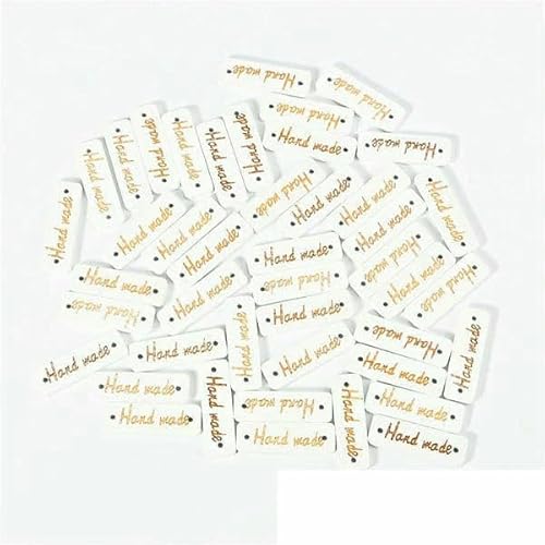 Mix 50 Stück Holzknöpfe "Hand Made" Buchstabenanhänger Holz Nähzubehör für Kleidung Handarbeit Scrapbooking Bastelbedarf DIY-10x30mm Weiß von AYHTUD