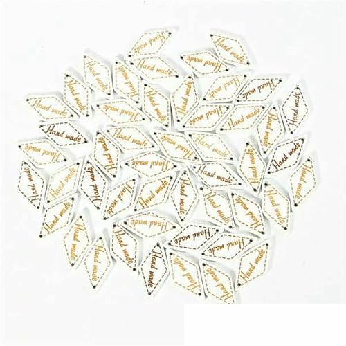 Mix 50 Stück Holzknöpfe "Hand Made" Buchstabenanhänger Holz Nähzubehör für Kleidung Handarbeit Scrapbooking Bastelbedarf DIY-12x26mm Weiß von AYHTUD
