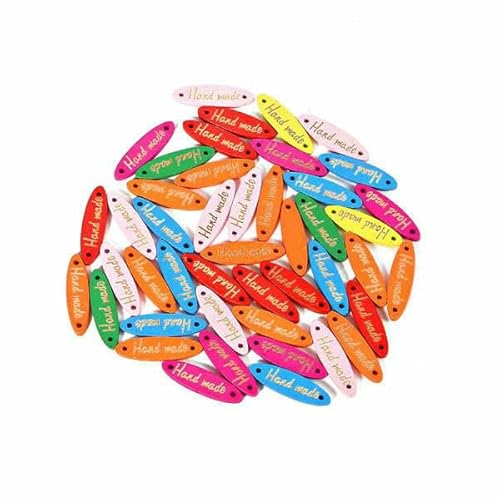 Mix 50 Stück Holzknöpfe "Hand Made" Buchstabenanhänger Holz Nähzubehör für Kleidung Handarbeit Scrapbooking Bastelbedarf DIY-8x28mm Mix Farbe von AYHTUD