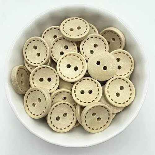 Neue runde Holzschalenschnalle, 15 mm, geschnitzte gepunktete Linie, Holzknopf mit zwei Augen, DIY, handgenähtes Ornament-02- (15 mm, 30 Stück) von AYHTUD