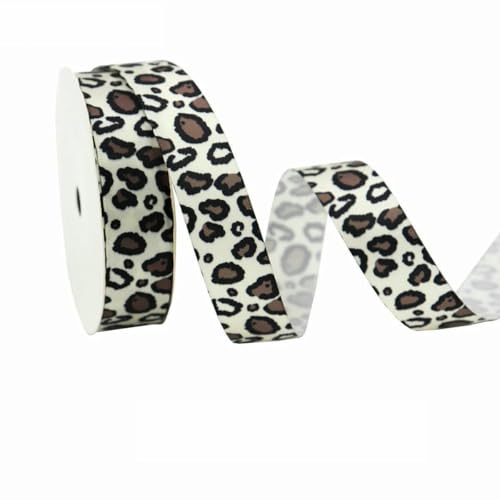 Ripsband mit Leopardenmuster, Tiermuster, Zebra, Gepard, Kuh, 2,5 cm x 4,5 m, Geschenkband für Zuhause, Heimwerker, Basteln, Dekorieren, 2 Breiten 19 mm, 4,5 m von AYHTUD