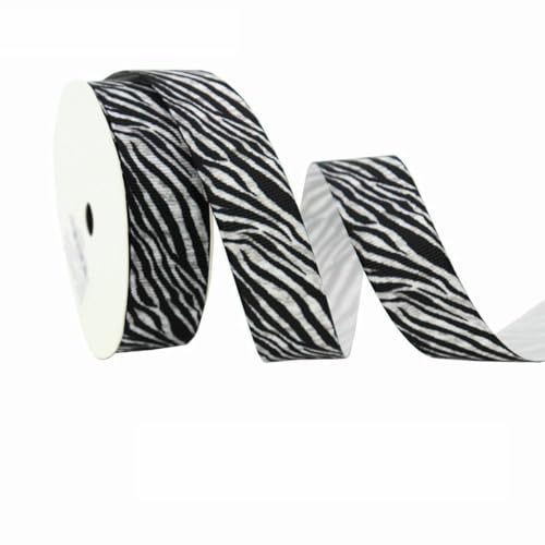 Ripsband mit Leopardenmuster, Tiermuster, Zebra, Gepard, Kuh, 2,5 cm x 4,5 m, Geschenkband für Zuhause, Heimwerker, Basteln, Dekorieren, 6-breit, 22 mm, 4,5 m von AYHTUD