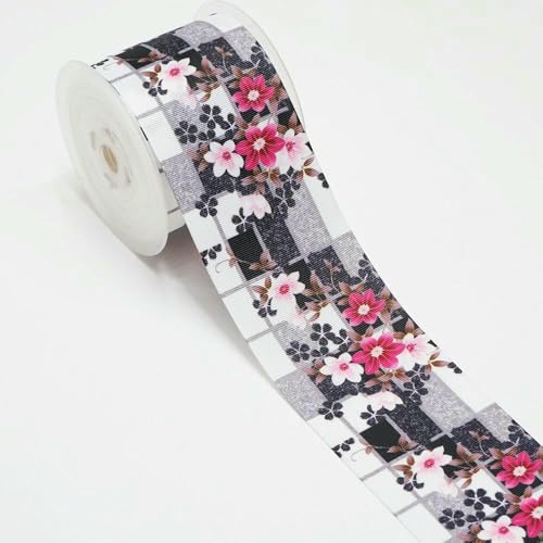 Ripsband zum Selbermachen mit Cartoon-Blumen-Aufdruck für Bastelbedarf, Nähzubehör, 4,5 m, Planarharzform, 10 Stück. 51244–51313–25 mm, Satin von AYHTUD