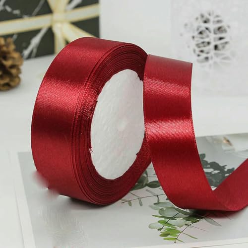 Satinband, 10/15/20/25/40/50 mm, 25 Yards/Rolle, für Hochzeit, Geburtstag, Party, Dekoration, handgefertigt, DIY, Verpackung, Basteln, 33, Weinrot, 50 mm von AYHTUD