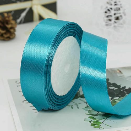 Satinband, 10/15/20/25/40/50 mm, 25 Yards/Rolle, für Hochzeit, Geburtstag, Party, Dekoration, handgefertigt, DIY, Verpackung, Basteln, 47, Pfauenblau, 50 mm von AYHTUD