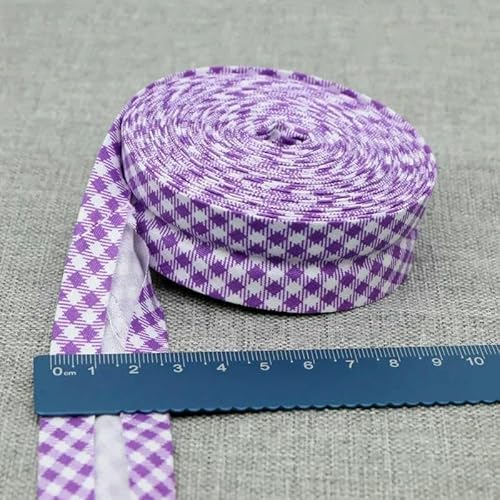 Schrägband aus Baumwolle, Punkte, Gitter, Streifen, Schottenkaro, kariert, schottisch bedruckt, 25 mm, 2,5 cm, 10 m, Baumwoll-Twill-Stoff, Falte 22, Lila Gitter, 2,5 cm, 10 Meter von AYHTUD