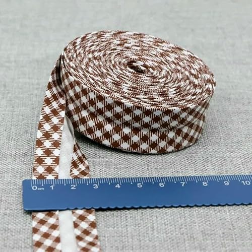Schrägband aus Baumwolle, Punkte, Gitter, Streifen, Schottenkaro, kariert, schottisch bedruckt, 25 mm, 2,5 cm, 10 m, Baumwoll-Twill-Stoff, Falte 27, braunes Gitter, 2,5 cm, 10 Meter von AYHTUD