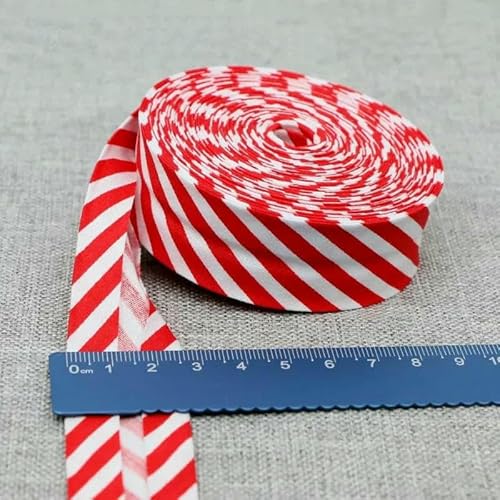 Schrägband aus Baumwolle, Punkte, Gitter, Streifen, Schottenkaro, kariert, schottisch bedruckt, 25 mm, 2,5 cm, 10 m, Baumwoll-Twill-Stoff, gefaltet, 30 rote Streifen, 2,5 cm, 10 Meter von AYHTUD