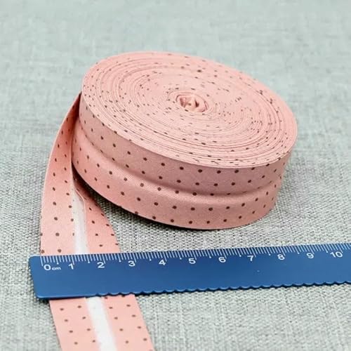 Schrägband aus Baumwolle, Punkte, Gitter, Streifen, Schottenkaro, kariert, schottisch bedruckt, 25 mm, 2,5 cm, 10 m, Baumwoll-Twill-Stoff, gefaltet, 9 dunkelrosa Punkte, 2,5 cm, 10 Meter von AYHTUD