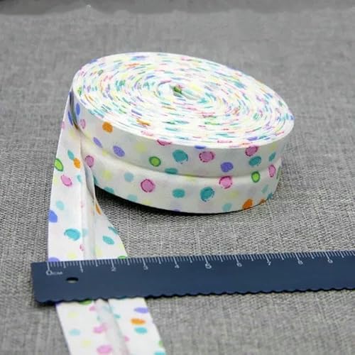 Schrägband aus Baumwolle, Punkte, Gitter, Streifen, Schottenkaro, kariert, schottisch bedruckt, 25 mm, 2,5 cm, 10 m, Baumwoll-Twill-Stoff, gefaltet – 17 bunte Punkte – 2,5 cm, 10 Meter von AYHTUD