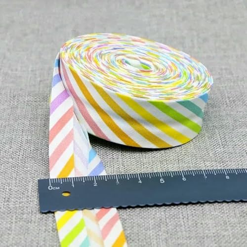 Schrägband aus Baumwolle, Punkte, Gitter, Streifen, Schottenkaro, kariert, schottisch bedruckt, 25 mm, 2,5 cm, 10 m, Baumwoll-Twill-Stoff, gefaltet – 38 bunte Streifen – 2,5 cm, 10 Meter von AYHTUD