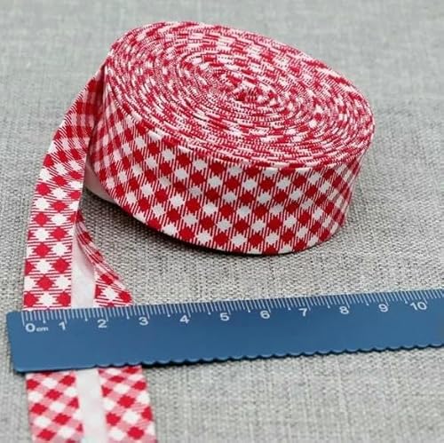 Schrägband aus Baumwolle, Punkte, Gitter, Streifen, Schottenkaro, kariert, schottisch bedruckt, 25 mm x 5 m, Rolle, Baumwoll-Twill, Falte 19, rotes Gitter, 2 Schrägband aus Baumwolle, Punkte, Gitter, Streifen, Schottenkaro, kariert, schottisch bedruckt, 25 mm x 5 m, Rolle, Baumwoll-Twill, Falte 19, rotes Gitter, 2 von AYHTUD