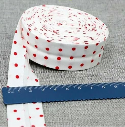 Schrägband aus Baumwolle, Punkte, Gitter, Streifen, Schottenkaro, kariert, schottisch bedruckt, 25 mm x 5 m, Rolle, Baumwoll-Twill, gefaltet, 13 weiße rote Pu Schrägband aus Baumwolle, Punkte, Gitter, Streifen, Schottenkaro, kariert, schottisch bedruckt, 25 mm x 5 m, Rolle, Baumwoll-Twill, gefaltet, 13 weiße rote Pu von AYHTUD