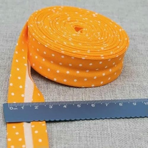 Schrägband aus Baumwolle, Punkte, Gitter, Streifen, Schottenkaro, kariert, schottisch bedruckt, 25 mm x 5 m, Rolle, Baumwoll-Twill, gefaltet, 14 orange Punkte Schrägband aus Baumwolle, Punkte, Gitter, Streifen, Schottenkaro, kariert, schottisch bedruckt, 25 mm x 5 m, Rolle, Baumwoll-Twill, gefaltet, 14 orange Punkte von AYHTUD