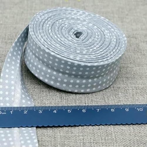 Schrägband aus Baumwolle, Punkte, Gitter, Streifen, Schottenkaro, kariert, schottisch bedruckt, 25 mm x 5 m, Rolle, Baumwoll-Twill, gefaltet, 15 graue Punkte, Schrägband aus Baumwolle, Punkte, Gitter, Streifen, Schottenkaro, kariert, schottisch bedruckt, 25 mm x 5 m, Rolle, Baumwoll-Twill, gefaltet, 15 graue Punkte, von AYHTUD