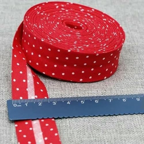 Schrägband aus Baumwolle, Punkte, Gitter, Streifen, Schottenkaro, kariert, schottisch bedruckt, 25 mm x 5 m, Rolle, Baumwoll-Twill, gefaltet, 2 rote Punkte, 2 Schrägband aus Baumwolle, Punkte, Gitter, Streifen, Schottenkaro, kariert, schottisch bedruckt, 25 mm x 5 m, Rolle, Baumwoll-Twill, gefaltet, 2 rote Punkte, 2 von AYHTUD