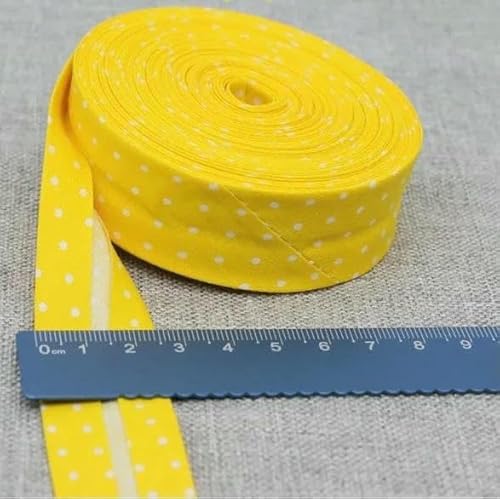 Schrägband aus Baumwolle, Punkte, Gitter, Streifen, Schottenkaro, kariert, schottisch bedruckt, 25 mm x 5 m, Rolle, Baumwoll-Twill, gefaltet, 3 gelbe Punkte, Schrägband aus Baumwolle, Punkte, Gitter, Streifen, Schottenkaro, kariert, schottisch bedruckt, 25 mm x 5 m, Rolle, Baumwoll-Twill, gefaltet, 3 gelbe Punkte, von AYHTUD