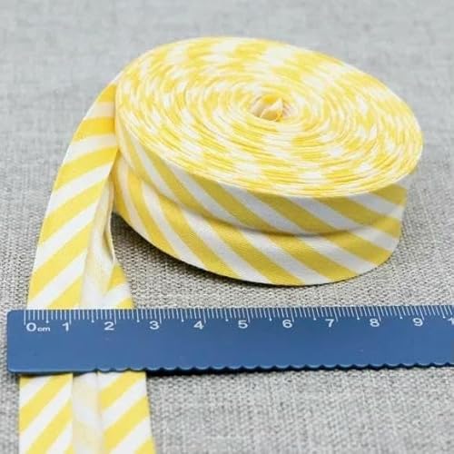 Schrägband aus Baumwolle, Punkte, Gitter, Streifen, Schottenkaro, kariert, schottisch bedruckt, 25 mm x 5 m, Rolle, Baumwoll-Twill, gefaltet, 32 gelbe Streife Schrägband aus Baumwolle, Punkte, Gitter, Streifen, Schottenkaro, kariert, schottisch bedruckt, 25 mm x 5 m, Rolle, Baumwoll-Twill, gefaltet, 32 gelbe Streife von AYHTUD