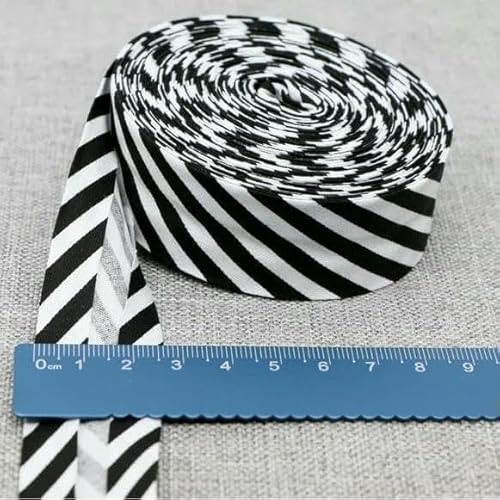 Schrägband aus Baumwolle, Punkte, Gitter, Streifen, Schottenkaro, kariert, schottisch bedruckt, 25 mm x 5 m, Rolle, Baumwoll-Twill, gefaltet, 36 schwarze Stre Schrägband aus Baumwolle, Punkte, Gitter, Streifen, Schottenkaro, kariert, schottisch bedruckt, 25 mm x 5 m, Rolle, Baumwoll-Twill, gefaltet, 36 schwarze Stre von AYHTUD
