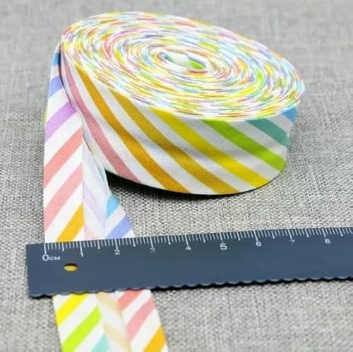 Schrägband aus Baumwolle, Punkte, Gitter, Streifen, Schottenkaro, kariert, schottisch bedruckt, 25 mm x 5 m, Rolle, Baumwoll-Twill, gefaltet, 38 bunte Streife Schrägband aus Baumwolle, Punkte, Gitter, Streifen, Schottenkaro, kariert, schottisch bedruckt, 25 mm x 5 m, Rolle, Baumwoll-Twill, gefaltet, 38 bunte Streife von AYHTUD