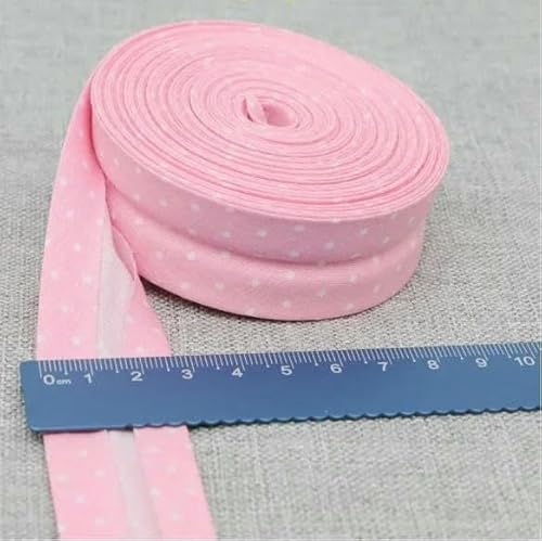 Schrägband aus Baumwolle, Punkte, Gitter, Streifen, Schottenkaro, kariert, schottisch bedruckt, 25 mm x 5 m, Rolle, Baumwoll-Twill, gefaltet, 4 rosa Punkte, 2 Schrägband aus Baumwolle, Punkte, Gitter, Streifen, Schottenkaro, kariert, schottisch bedruckt, 25 mm x 5 m, Rolle, Baumwoll-Twill, gefaltet, 4 rosa Punkte, 2 von AYHTUD