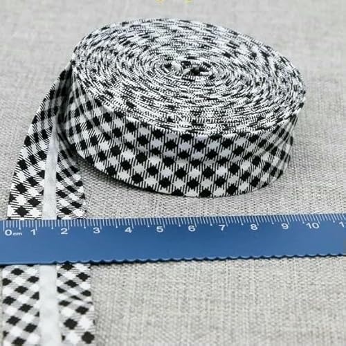 Schrägband aus Baumwolle, Punkte, Gitter, Streifen, Schottenkaro, kariert, schottisch bedruckt, 25 mm x 5 m, Rolle, Baumwoll-Twill-Stoff, Falte 21, schwarzes Schrägband aus Baumwolle, Punkte, Gitter, Streifen, Schottenkaro, kariert, schottisch bedruckt, 25 mm x 5 m, Rolle, Baumwoll-Twill-Stoff, Falte 21, schwarzes von AYHTUD