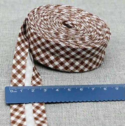 Schrägband aus Baumwolle, Punkte, Gitter, Streifen, Schottenkaro, kariert, schottisch bedruckt, 25 mm x 5 m, Rolle, Baumwoll-Twill-Stoff, Falte 27, braunes Gi Schrägband aus Baumwolle, Punkte, Gitter, Streifen, Schottenkaro, kariert, schottisch bedruckt, 25 mm x 5 m, Rolle, Baumwoll-Twill-Stoff, Falte 27, braunes Gi von AYHTUD