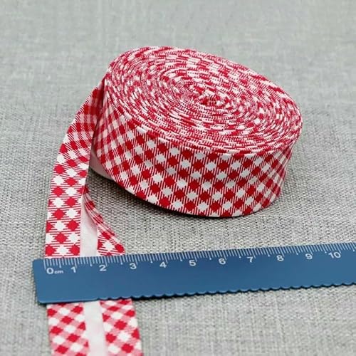 Schrägband aus Baumwolle, Punkte, Gitter, Streifen, Tartan, kariert, schottisch bedruckt, 25 mm, 2,5 cm, 10 m, Baumwoll-Twill-Stoff, Falte 19, rotes Gitter, 2,5 cm, 10 Meter von AYHTUD