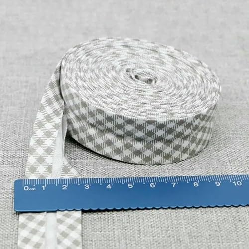 Schrägband aus Baumwolle, Punkte, Gitter, Streifen, Tartan, kariert, schottisch bedruckt, 25 mm, 2,5 cm, 10 m, Baumwoll-Twill-Stoff, Falte 23, graues Gitter, 2,5 cm, 10 Meter von AYHTUD