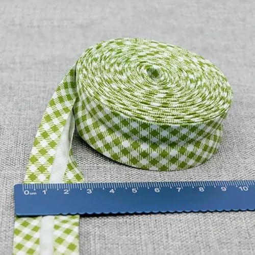 Schrägband aus Baumwolle, Punkte, Gitter, Streifen, Tartan, kariert, schottisch bedruckt, 25 mm, 2,5 cm, 10 m, Baumwoll-Twill-Stoff, Falte 26, dunkelgrünes Gitter, 2,5 cm, 10 Meter von AYHTUD